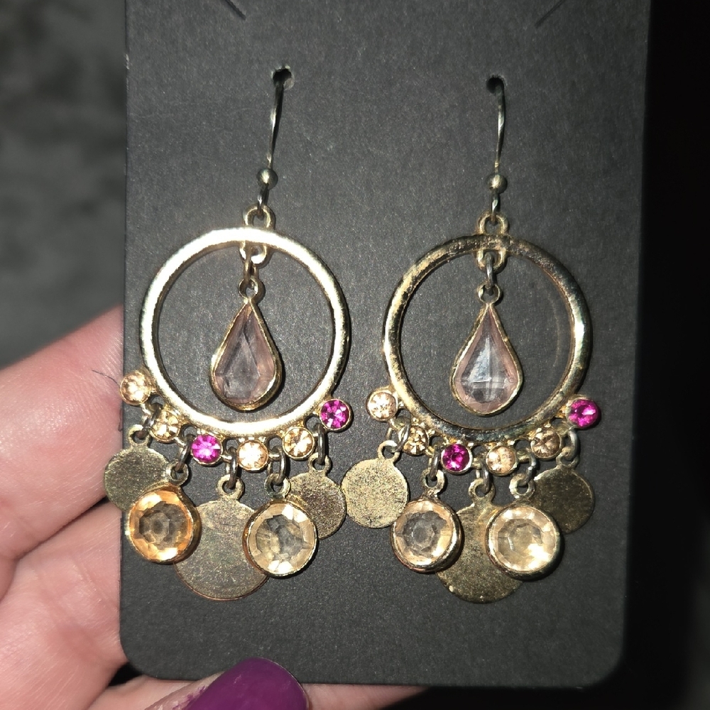 Elegant Gold and Pink Dangle Earrings